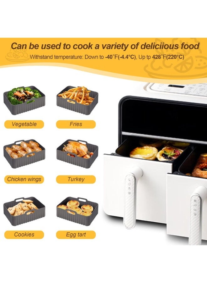 إيونتو طقم بطانات سيليكون لقلاية الهواء قابلة لإعادة الاستخدام  صينية خبز مستطيلة غير لاصقة مع مقابض لقلاية الهواء (عدد 2، رمادي داكن) - Image 2